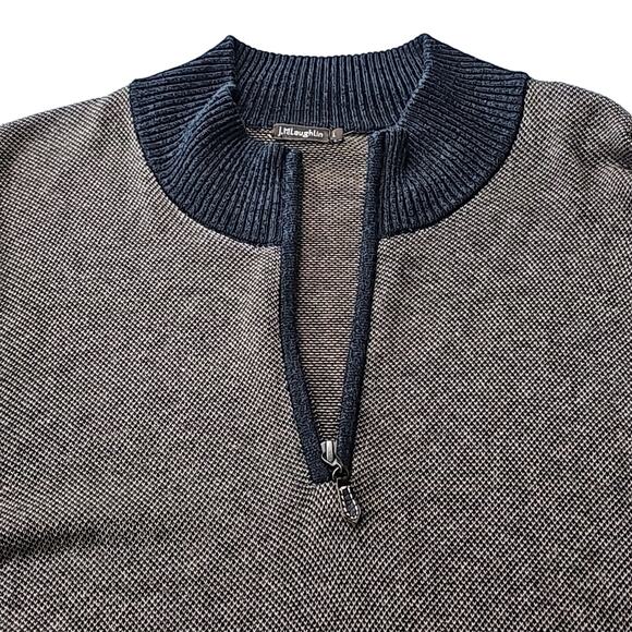 J. McLaughin Men Sz L Brown /Gray Y2K 90s Grand Pa Grunge Preppy 1/4 Zip Sweater - Picture 5 of 10